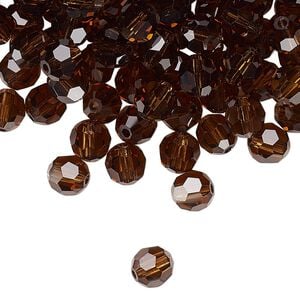 Bead 288pk smoked topaz, Preciosa Czech crystal 6mm round