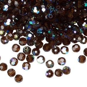Bead 24pk smoked topaz AB, Preciosa Czech crystal 4mm round