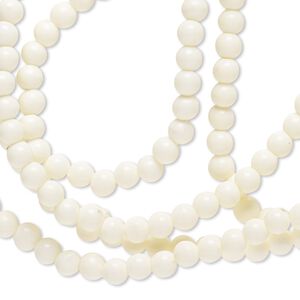 Necklace, Lucite&reg;, opaque matte cream, 3-4mm round, 35-inch continuous loop. Sold individually.