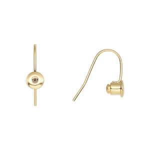 Ear wire 1pkg10, earstud converter, gold-plated brass / silicone, 14mm fishhook with 5mm barrel, fits up to 22 gauge earstud, 5 pair