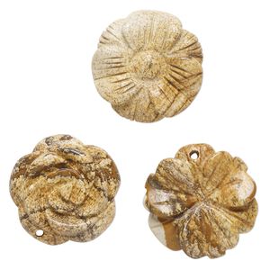 Picture jasper 1pkg3, top-drilled carved flower drop natural mix 25x21mm-26x26mm