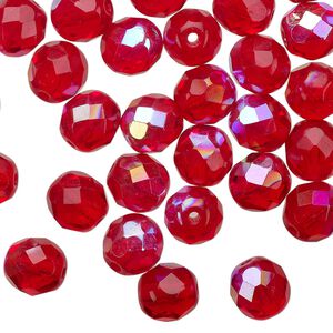 Bead 1pkg1 Czech fire-polished glass, 8mm faceted round, half-mass translucent light red AB