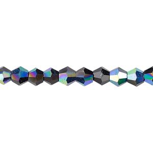 Bead 1pk opaque black AB, Celestial Crystal&reg; 6mm bicone 15.5-16 inch