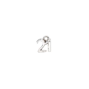 Drop, silver-plated brass, 7x6.5mm number 21. Sold per pkg of 2.