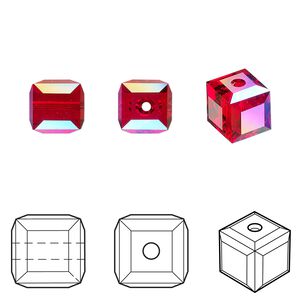 Bead 96pk light Siam shimmer, Swarovski&reg; 8mm cube 5601