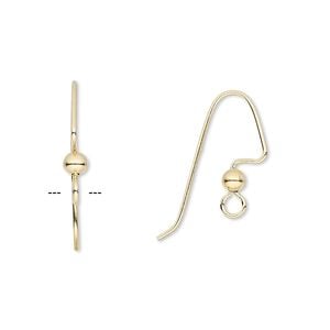 Ear wire fishhook 1pkg100 gold-plated, 18mm angular / 3mm ball / perfect balance / open loop, 22 gauge brass 50 pair