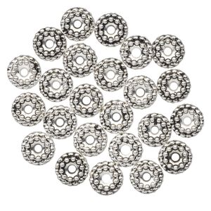 Bead 1pkg24 "pewter", 7.5x4mm beaded rondelle, antiqued