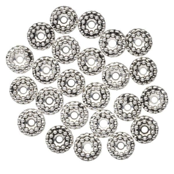 Bead 1pkg24 "pewter", 7.5x4mm beaded rondelle, antiqued image number 0