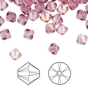 Bead 360pk dark rose, Swarovski&reg; 6mm XILION bicone 5328