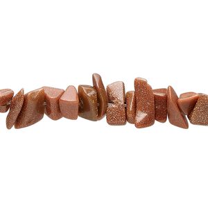 Bead, brown goldstone (man-made) (glass), small to large chip. Sold per 32-inch strand.