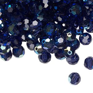 Bead 288pk deep tanzanite AB, Preciosa Czech crystal 6mm round