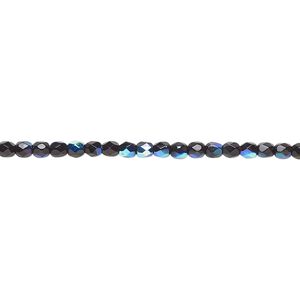 Bead, Czech fire-polished glass, opaque jet AB, 2.5mm faceted round. Sold per pkg of 1,200 (1 mass).