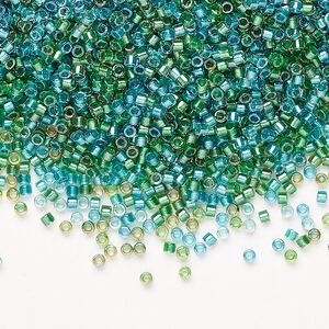 Seed bead, Miyuki Delica&reg;, glass, pkg/250g, #11 round, transparent inside dyed color aqua/teal mix (DB0984).