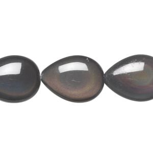Rainbow obsidian 1pkg1, puffed teardrop bead natural 8 inch 20x15mm