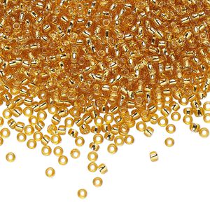 Seed bead, TOHO BEADS&reg;, glass, pkg/7.5g, #11 round, transparent silver-lined medium topaz (TR-11-22B).
