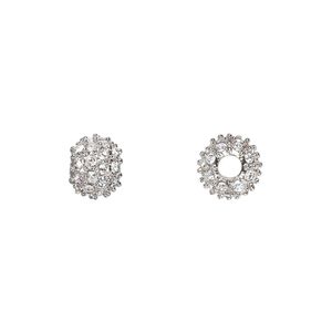 Bead 1pkg1 rhodium-plated pewter, 8mm round, clear crystal Dione&reg;
