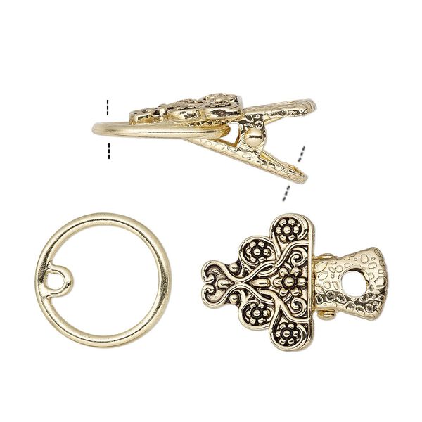 Clasp alligator clip 1pkg1 gold-finished "pewter" (zinc alloy), 19x17mm fancy triangle, antique steel 1-strand image number 0
