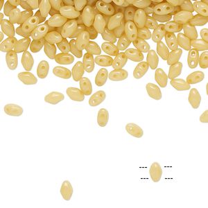 Bead, Preciosa Mini Twin&trade;, Mini Pressed Twin, Czech pressed glass, opaque tan, 4x2.5mm oval with (2) 0.7mm holes. Sold per 10-gram pkg.