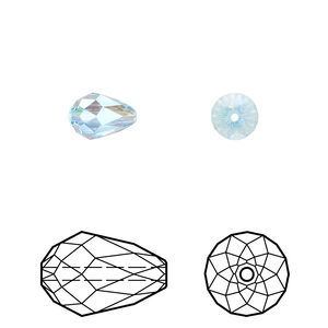 Bead 4pk aquamarine shimmer 2X, Crystal Passions&reg; 9x6mm teardrop 5500