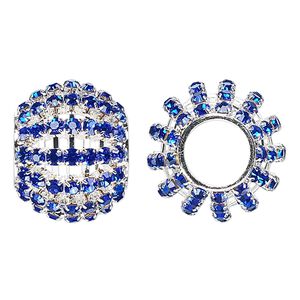 Bead 1pkg1 silver-finished, 25x20mm barrel / 3mm chatons, brass / cobalt blue rhinestone