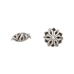 Bead 1pkg2 silver-plated, 12x5mm flower rondelle, brass antique JBB Findings