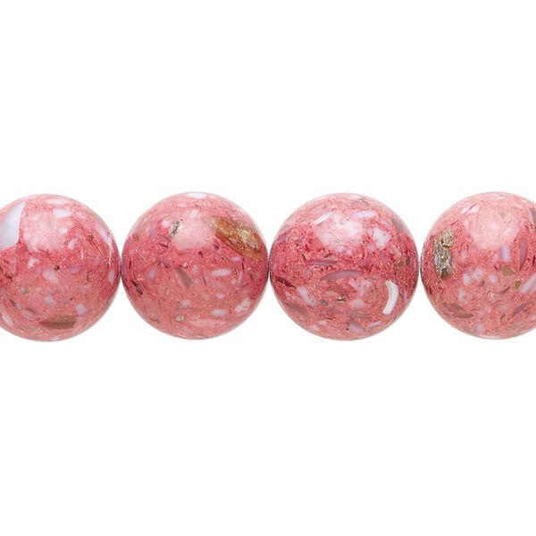 Multi-gemstone / mother-of-pearl shell / resin 1pkg1, round bead 15 inch pink 11-13mm image number 0