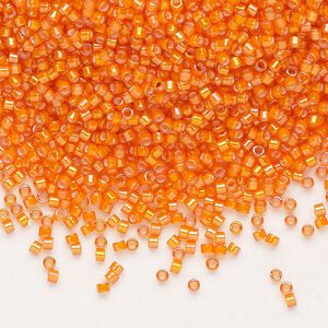 Seed bead, Delica&reg;, glass, pkg/50g, #11 round, translucent white-lined rainbow orange (DB-1777).