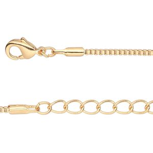 Chain 1pkg6 Venetian box, 1.5mm / lobster claw clasp, gold-finished brass 7.5 inch