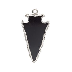 Drop 1pkg1, electroplated sterling silver and black onyx, 30x15mm hand-cut arrowhead