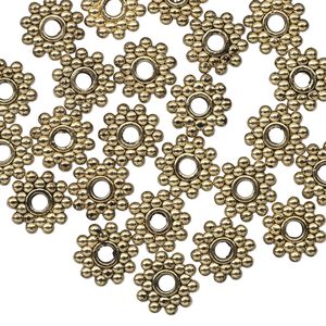 Bead 1pkg24 gold-finished "pewter", 8.5x2mm beaded rondelle, antique