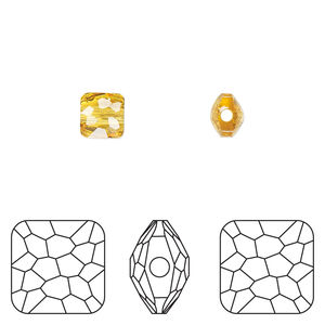 Bead 1pkg288 light topaz, Swarovski&reg;, 6mm puffed square 5035