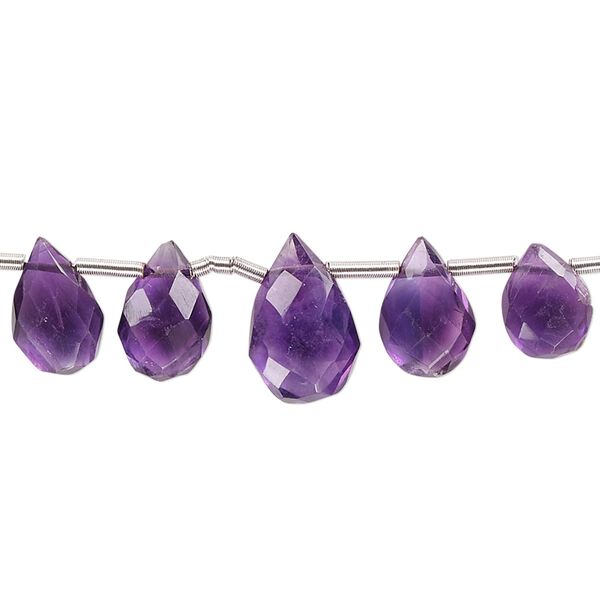 Amethyst 1pkg1, hand-cut top-drilled faceted puffed teardrop bead natural 4 inch graduated 6x4mm-12x8mm image number 0