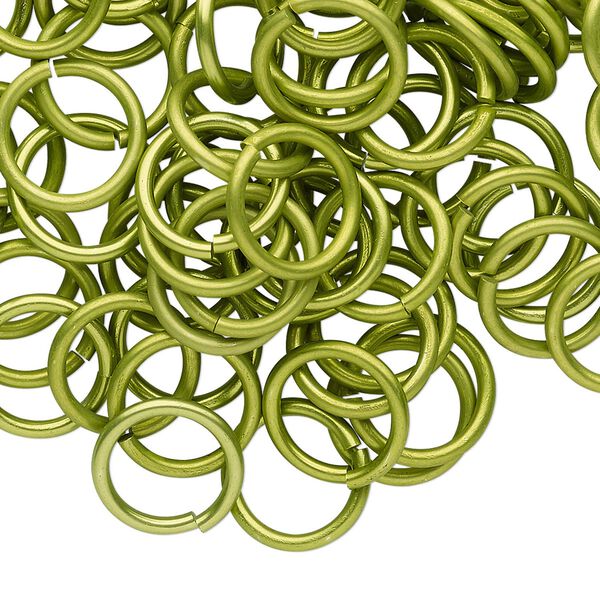 Jump ring 1pkg100 aluminum, 12mm round, 15 gauge / 9.2mm inside diameter / light green image number 0