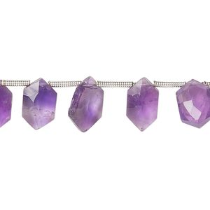 Amethyst 1pkg22, hand-cut side-drilled faceted puffed hexagon bead natural 13x7mm