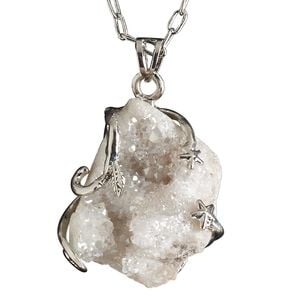 Necklace, electroplated druzy agate (coated) and imitation rhodium-plated brass, white, 30x20mm-38x28mm hand-cut wire-wrapped freeform, 20 inches with 2-1/2 inch extender chain and lobster claw clasp. Sold individually.