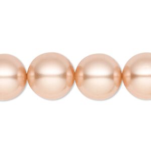 Bead, crystal pearl, champagne, 14mm round. Sold per 15-1/2" to 16" strand, approximately 25 beads.
