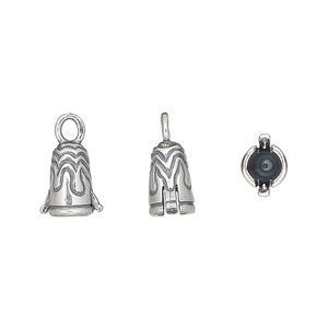 Cord end 1pkg1 sterling silver, 9x8mm bell / pegs / 4mm inside diameter, antiqued / JBB Findings
