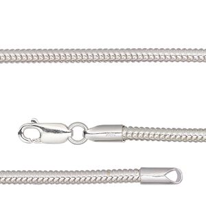 Chain 1pkg1 sterling silver snake, 3mm / fits 3.5mm hole / lobster claw clasp, Dione&reg; 8 inch