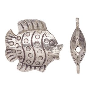 Bead 1pkg1 sterling silver, 28x26mm fish, antiqued Hill Tribes