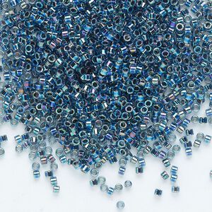 Seed bead, Delica&reg;, glass, pkg/7.5g, #11 cut, translucent blue-lined rainbow aqua (DBC-0085).