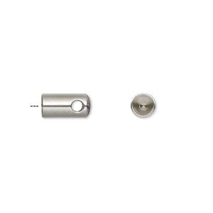 Cord end glue-in 1pkg10 stainless steel, 10x5mm / 4mm inside diameter