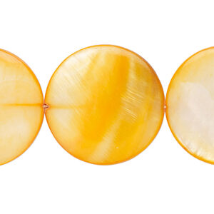 Mother-of-pearl shell 1pkg1, puffed flat round bead 15 inch orange 24-25mm