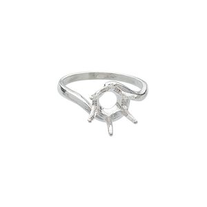 Ring, Sure-Set&trade;, sterling silver, swirl band with 10mm 6-prong round setting, size 8. Sold individually.