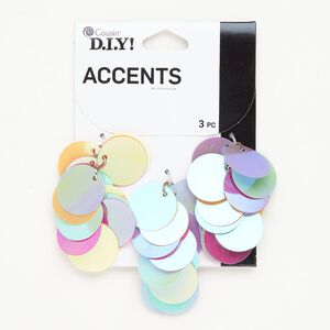 Plastic / steel 1pkg3, focal antique gold finish / shiny multicolored 45x33mm