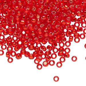 Seed bead, TOHO BEADS&reg;, glass, pkg/50g, #8 round, transparent silver-lined Siam ruby (TR-08-25B).