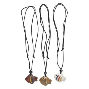 Necklace, porcelain and waxed cotton cord (dyed), multicolored, 41x33mm-41x34mm single-sided hand-painted textured fish, adjustable 16 to 32 inches. Sold per pkg of 3.
