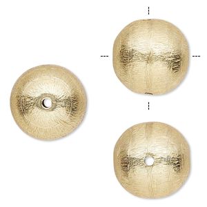 Bead 1pkg2 gold-finished, 16mm round / lines, brushed copper