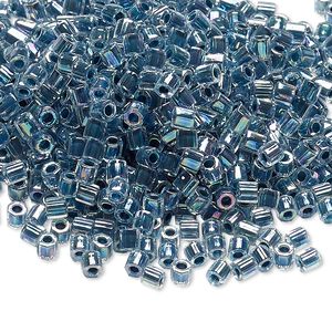 Seed bead, Delica&reg;, glass, pkg/50g, #8 cut, translucent marine blue-lined rainbow crystal clear (DBLC-0058).