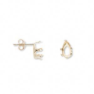 Earstud 1pkg2 Snap-Tite&reg; 14Kt gold, 8x5mm pear 6-prong setting / earnuts, 1 pair