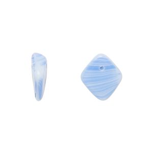Bead, Czech pressed glass, opaque blue/white, 14x5mm diamond drop. Sold per 15" to 16" strand.